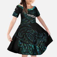 Aotearoa Personalized Lawn Bowls Maori Family Matching Off The Shoulder Long Sleeve Dress and Hawaiian Shirt New Zealand Paua Shell Tribal Silver Fern LT7 Daughter's Dress Green - Polynesian Pride