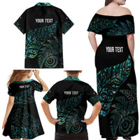 Aotearoa Personalized Lawn Bowls Maori Family Matching Off Shoulder Maxi Dress and Hawaiian Shirt New Zealand Paua Shell Tribal Silver Fern - Polynesian Pride