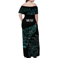 Aotearoa Personalized Lawn Bowls Maori Family Matching Off Shoulder Maxi Dress and Hawaiian Shirt New Zealand Paua Shell Tribal Silver Fern - Polynesian Pride