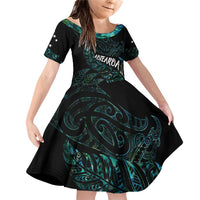 Aotearoa Personalized Lawn Bowls Maori Family Matching Off Shoulder Short Dress and Hawaiian Shirt New Zealand Paua Shell Tribal Silver Fern LT7 Daughter's Dress Green - Polynesian Pride
