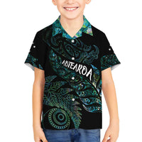 Aotearoa Personalized Lawn Bowls Maori Family Matching Off Shoulder Short Dress and Hawaiian Shirt New Zealand Paua Shell Tribal Silver Fern LT7 Son's Shirt Green - Polynesian Pride