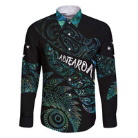 Aotearoa Personalized Lawn Bowls Maori Family Matching Puletasi and Hawaiian Shirt New Zealand Paua Shell Tribal Silver Fern LT7 Dad's Shirt - Long Sleeve Green - Polynesian Pride