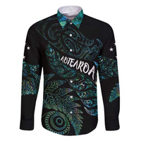 Aotearoa Personalized Lawn Bowls Maori Family Matching Short Sleeve Bodycon Dress and Hawaiian Shirt New Zealand Paua Shell Tribal Silver Fern LT7 Dad's Shirt - Long Sleeve Green - Polynesian Pride
