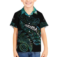Aotearoa Personalized Lawn Bowls Maori Family Matching Short Sleeve Bodycon Dress and Hawaiian Shirt New Zealand Paua Shell Tribal Silver Fern LT7 Son's Shirt Green - Polynesian Pride