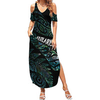 Aotearoa Personalized Lawn Bowls Maori Family Matching Summer Maxi Dress and Hawaiian Shirt New Zealand Paua Shell Tribal Silver Fern LT7 Mom's Dress Green - Polynesian Pride