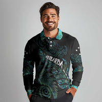 Aotearoa Personalized Lawn Bowls Maori Long Sleeve Polo Shirt New Zealand Paua Shell Tribal Silver Fern - Polynesian Pride