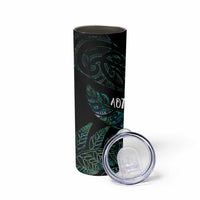 Aotearoa Personalized Lawn Bowls Maori Skinny Tumbler New Zealand Paua Shell Tribal Silver Fern - Polynesian Pride