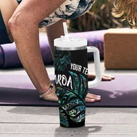 Aotearoa Personalized Lawn Bowls Maori Tumbler With Handle New Zealand Paua Shell Tribal Silver Fern - Polynesian Pride