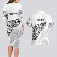 Aotearoa Personalized Lawn Bowls Maori Couples Matching Long Sleeve Bodycon Dress and Hawaiian Shirt New Zealand White Tribal Silver Fern LT7 - Polynesian Pride