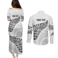 Aotearoa Personalized Lawn Bowls Maori Couples Matching Puletasi and Long Sleeve Button Shirt New Zealand White Tribal Silver Fern LT7 - Polynesian Pride