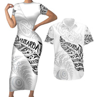 Aotearoa Personalized Lawn Bowls Maori Couples Matching Short Sleeve Bodycon Dress and Hawaiian Shirt New Zealand White Tribal Silver Fern LT7 White - Polynesian Pride