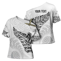 Aotearoa Personalized Lawn Bowls Maori Cross Shoulder Shirt New Zealand White Tribal Silver Fern - Polynesian Pride