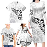Aotearoa Personalized Lawn Bowls Maori Family Matching Long Sleeve Bodycon Dress and Hawaiian Shirt New Zealand White Tribal Silver Fern LT7 - Polynesian Pride
