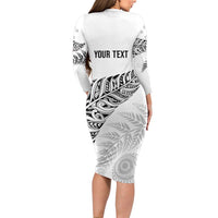 Aotearoa Personalized Lawn Bowls Maori Family Matching Long Sleeve Bodycon Dress and Hawaiian Shirt New Zealand White Tribal Silver Fern - Polynesian Pride