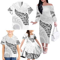 Aotearoa Personalized Lawn Bowls Maori Family Matching Off The Shoulder Long Sleeve Dress and Hawaiian Shirt New Zealand White Tribal Silver Fern LT7 - Polynesian Pride