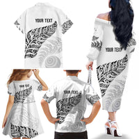 Aotearoa Personalized Lawn Bowls Maori Family Matching Off The Shoulder Long Sleeve Dress and Hawaiian Shirt New Zealand White Tribal Silver Fern LT7 - Polynesian Pride