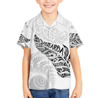 Aotearoa Personalized Lawn Bowls Maori Family Matching Off The Shoulder Long Sleeve Dress and Hawaiian Shirt New Zealand White Tribal Silver Fern LT7 Son's Shirt White - Polynesian Pride
