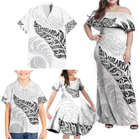 Aotearoa Personalized Lawn Bowls Maori Family Matching Off Shoulder Maxi Dress and Hawaiian Shirt New Zealand White Tribal Silver Fern LT7 - Polynesian Pride