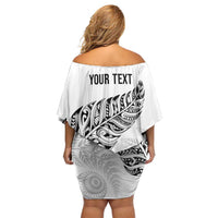 Aotearoa Personalized Lawn Bowls Maori Family Matching Off Shoulder Short Dress and Hawaiian Shirt New Zealand White Tribal Silver Fern LT7 - Polynesian Pride