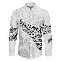 Aotearoa Personalized Lawn Bowls Maori Family Matching Short Sleeve Bodycon Dress and Hawaiian Shirt New Zealand White Tribal Silver Fern LT7 Dad's Shirt - Long Sleeve White - Polynesian Pride