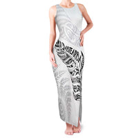 Aotearoa Personalized Lawn Bowls Maori Family Matching Tank Maxi Dress and Hawaiian Shirt New Zealand White Tribal Silver Fern LT7 Mom's Dress White - Polynesian Pride