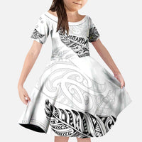 Aotearoa Personalized Lawn Bowls Maori Kid Short Sleeve Dress New Zealand White Tribal Silver Fern LT7 KID White - Polynesian Pride