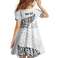 Aotearoa Personalized Lawn Bowls Maori Kid Short Sleeve Dress New Zealand White Tribal Silver Fern - Polynesian Pride