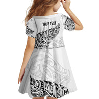 Aotearoa Personalized Lawn Bowls Maori Kid Short Sleeve Dress New Zealand White Tribal Silver Fern LT7 - Polynesian Pride