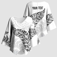 Aotearoa Personalized Lawn Bowls Maori Kimono Sleeve Blouse New Zealand White Tribal Silver Fern - Polynesian Pride