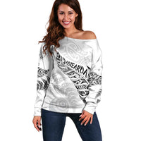 Aotearoa Personalized Lawn Bowls Maori Off Shoulder Sweater New Zealand White Tribal Silver Fern - Polynesian Pride
