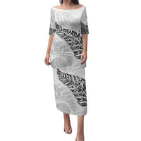 Aotearoa Personalized Lawn Bowls Maori Puletasi New Zealand White Tribal Silver Fern - Polynesian Pride