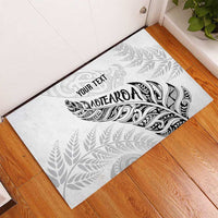 Aotearoa Personalized Lawn Bowls Maori Rubber Doormat New Zealand White Tribal Silver Fern - Polynesian Pride