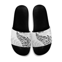 Aotearoa Personalized Lawn Bowls Maori Slide Sandals New Zealand White Tribal Silver Fern - Polynesian Pride