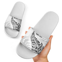 Aotearoa Personalized Lawn Bowls Maori Slide Sandals New Zealand White Tribal Silver Fern - Polynesian Pride