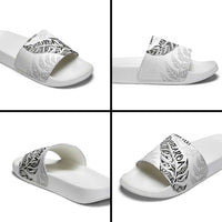 Aotearoa Personalized Lawn Bowls Maori Slide Sandals New Zealand White Tribal Silver Fern - Polynesian Pride
