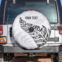 Aotearoa Personalized Lawn Bowls Maori Spare Tire Cover New Zealand White Tribal Silver Fern - Polynesian Pride
