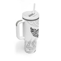 Aotearoa Personalized Lawn Bowls Maori Tumbler With Handle New Zealand White Tribal Silver Fern - Polynesian Pride