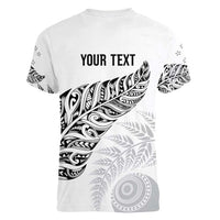 Aotearoa Personalized Lawn Bowls Maori Women V-Neck T-Shirt New Zealand White Tribal Silver Fern - Polynesian Pride