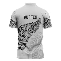 Aotearoa Personalized Lawn Bowls Maori Zipper Polo Shirt New Zealand White Tribal Silver Fern LT7 - Polynesian Pride