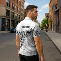 Aotearoa Personalized Lawn Bowls Maori Zipper Polo Shirt New Zealand White Tribal Silver Fern LT7 - Polynesian Pride