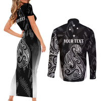 Personalised Maori Waitangi Couples Matching Short Sleeve Bodycon Dress and Long Sleeve Button Shirt New Zealand Silver Fern Mix Kowhai Flowers LT7 - Polynesian Pride