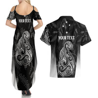 Personalised Maori Waitangi Couples Matching Summer Maxi Dress and Hawaiian Shirt New Zealand Silver Fern Mix Kowhai Flowers LT7 - Polynesian Pride