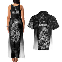 Personalised Maori Waitangi Couples Matching Tank Maxi Dress and Hawaiian Shirt New Zealand Silver Fern Mix Kowhai Flowers LT7 - Polynesian Pride
