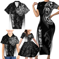 Personalised Maori Waitangi Family Matching Short Sleeve Bodycon Dress and Hawaiian Shirt New Zealand Silver Fern Mix Kowhai Flowers LT7 - Polynesian Pride