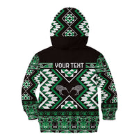 Personalised Taniko Motifs Aotearoa Kid Hoodie Waitangi Kowhaiwhai Kiwi - Green