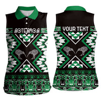 Personalised Taniko Motifs Aotearoa Women Sleeveless Polo Shirt Waitangi Kowhaiwhai Kiwi - Green LT7 - Polynesian Pride