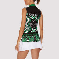 Personalised Taniko Motifs Aotearoa Women Sleeveless Polo Shirt Waitangi Kowhaiwhai Kiwi - Green LT7 - Polynesian Pride