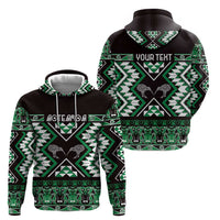 Personalised Taniko Motifs Aotearoa Zip Hoodie Waitangi Kowhaiwhai Kiwi - Green