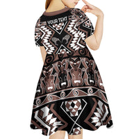 Personalised Taniko Motifs Aotearoa Kid Short Sleeve Dress Waitangi Kowhaiwhai Kiwi - Mocha