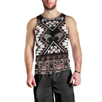 Personalised Taniko Motifs Aotearoa Men Tank Top Waitangi Kowhaiwhai Kiwi - Mocha